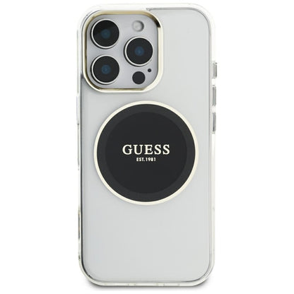 Custodia MagSafe per Apple iPhone 16 Pro Max, Guess, IML Metal Colored Circle, Nera