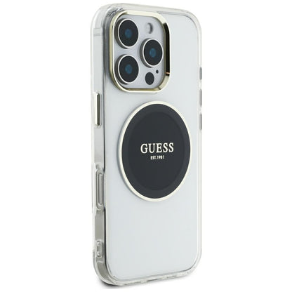 Custodia MagSafe per Apple iPhone 16 Pro Max, Guess, IML Metal Colored Circle, Nera