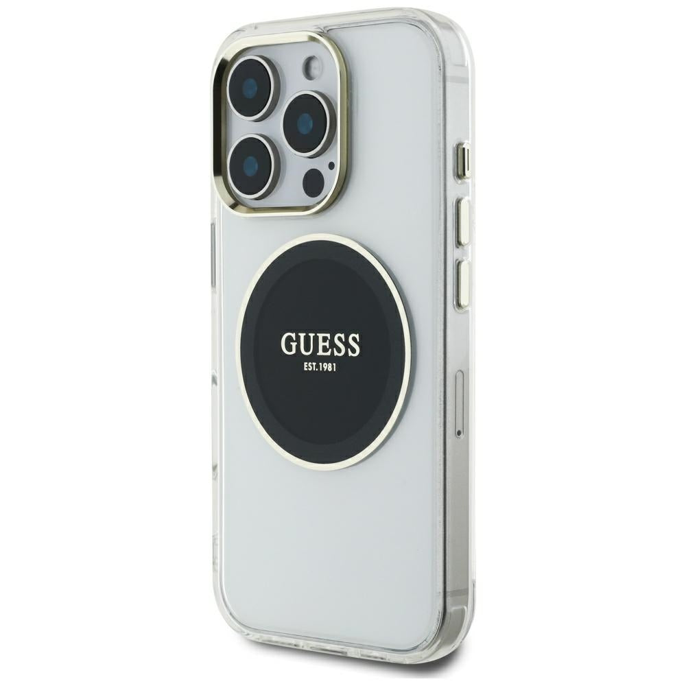 Custodia MagSafe per Apple iPhone 16 Pro Max, Guess, IML Metal Colored Circle, Nera