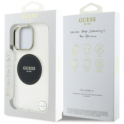 Custodia MagSafe per Apple iPhone 16 Pro Max, Guess, IML Metal Colored Circle, Nera