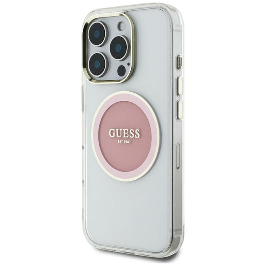 Custodia MagSafe per Apple iPhone 16 Pro Max, Guess, IML Metal Colored Circle, Rosa