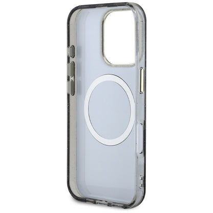 Custodia MagSafe per Apple iPhone 16 Pro Max, Guess, IML Metal Glitter Flowers Triangle, Nera