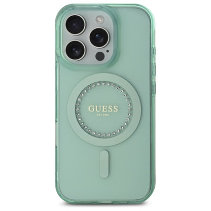 Custodia MagSafe per Apple iPhone 16 Pro Max, Guess, IML Rhinestone, Verde