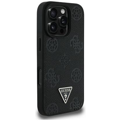 Custodia MagSafe per Apple iPhone 16 Pro Max, Guess, Peony Grained Hot Stamp Triangle, Nera