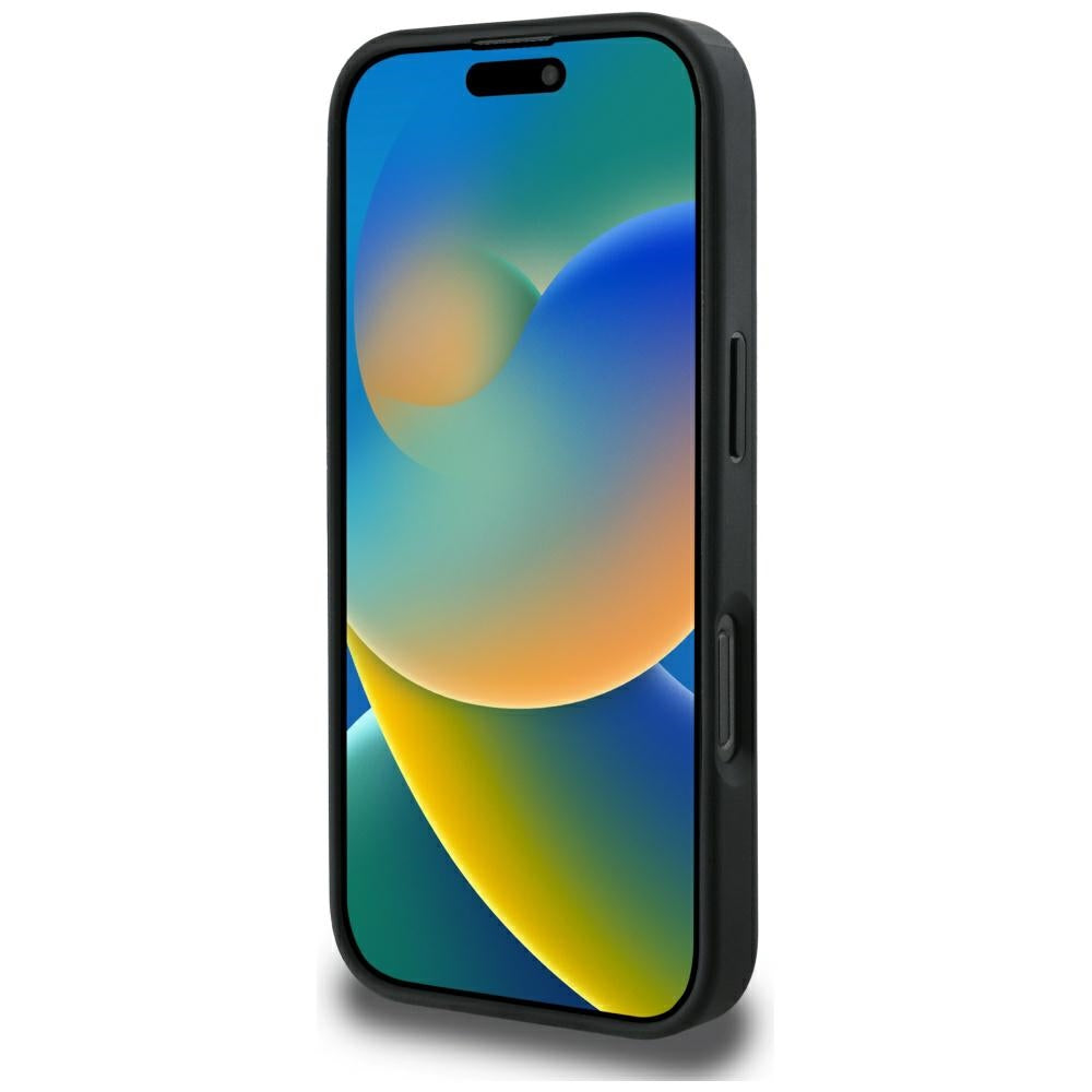 Custodia MagSafe per Apple iPhone 16 Pro Max, Guess, Peony Grained Hot Stamp Triangle, Nera