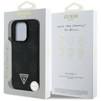 Custodia MagSafe per Apple iPhone 16 Pro Max, Guess, Peony Grained Hot Stamp Triangle, Nera