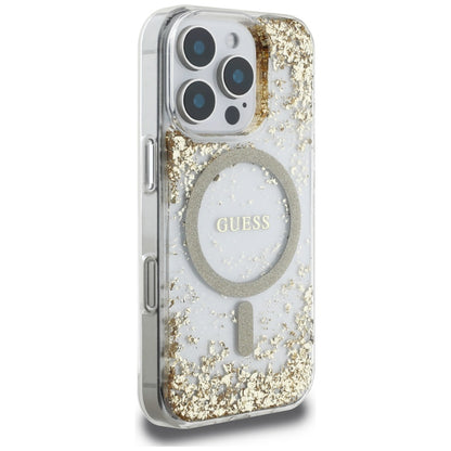 Custodia MagSafe per Apple iPhone 16 Pro Max, Guess, Resin Bottom Glitter, Dorata