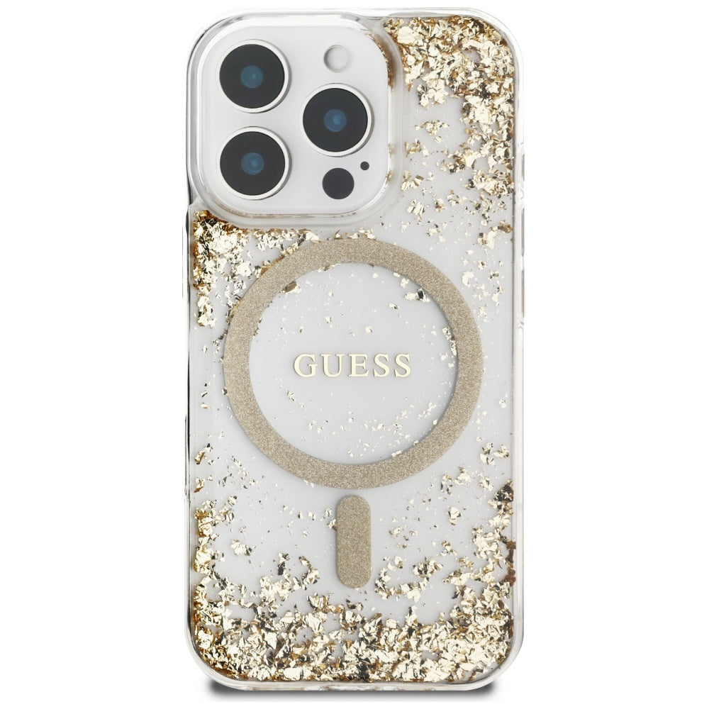 Custodia MagSafe per Apple iPhone 16 Pro Max, Guess, Resin Bottom Glitter, Dorata