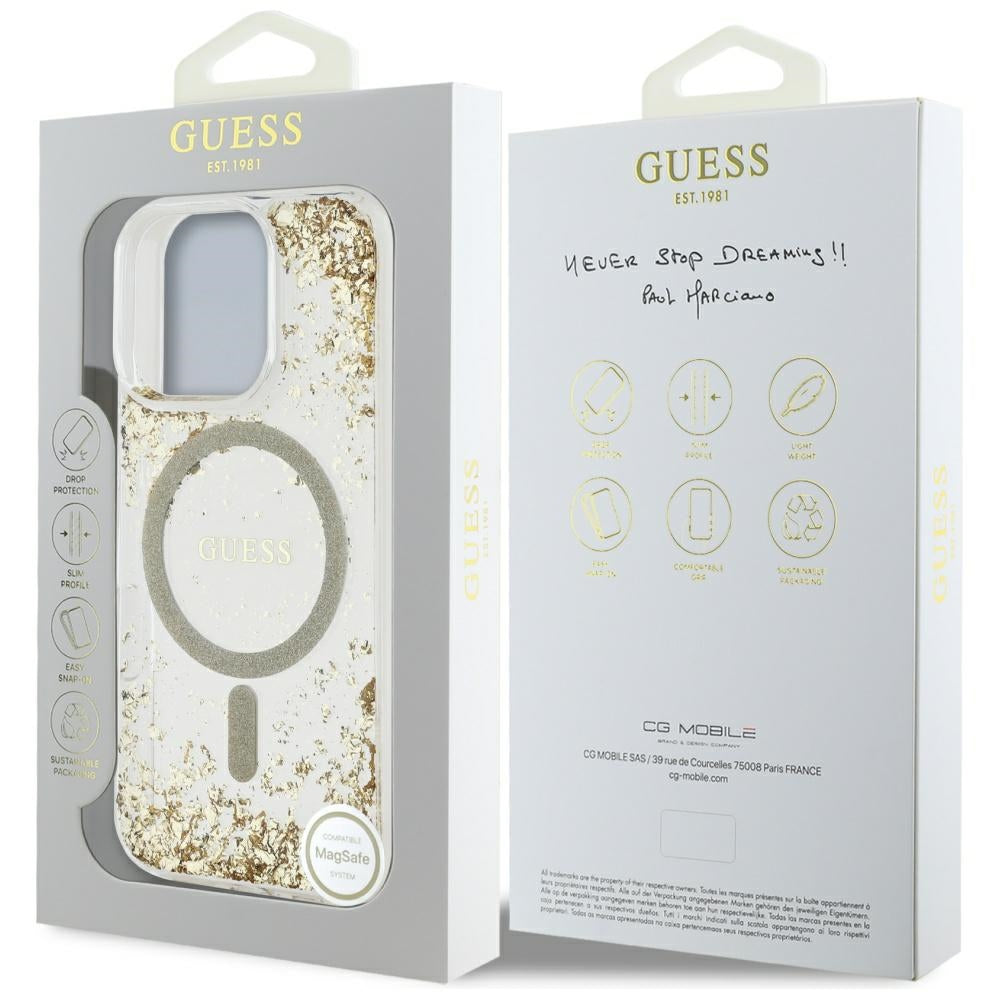 Custodia MagSafe per Apple iPhone 16 Pro Max, Guess, Resin Bottom Glitter, Dorata