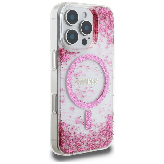 Custodia MagSafe per Apple iPhone 16 Pro Max, Guess, Resin Bottom Glitter, Rosa