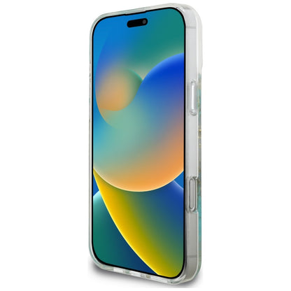 Custodia MagSafe per Apple iPhone 16 Pro Max, Guess, Resin Flowers and Glitter, Turchese