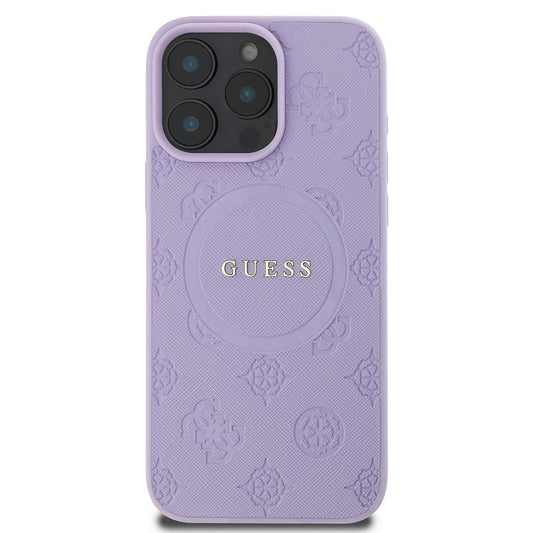 Custodia MagSafe per Apple iPhone 16 Pro Max, Guess, Saffiano Peony Classic Logo, Viola