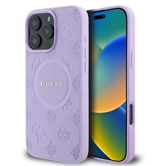 Custodia MagSafe per Apple iPhone 16 Pro Max, Guess, Saffiano Peony Classic Logo, Viola