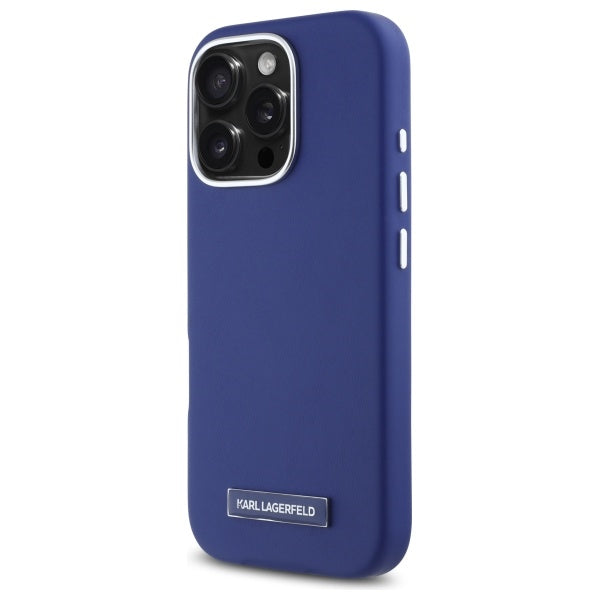 Custodia MagSafe per Apple iPhone 16 Pro Max, Karl Lagerfeld, FW Metal Plate, Blu