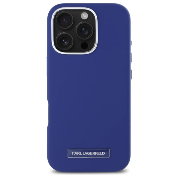 Custodia MagSafe per Apple iPhone 16 Pro Max, Karl Lagerfeld, FW Metal Plate, Blu