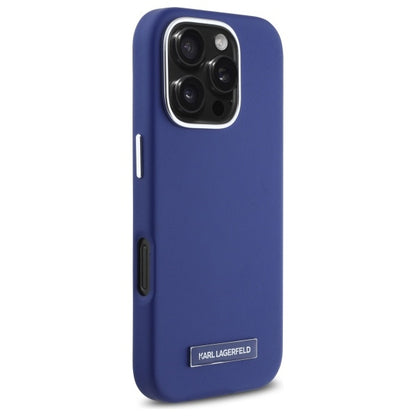 Custodia MagSafe per Apple iPhone 16 Pro Max, Karl Lagerfeld, FW Metal Plate, Blu