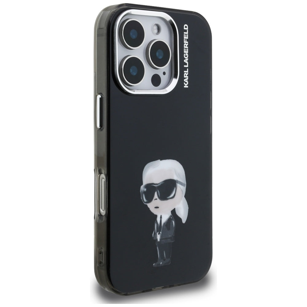 Custodia MagSafe per Apple iPhone 16 Pro Max, Karl Lagerfeld, IML Aquarelle Logo Karl, Nera