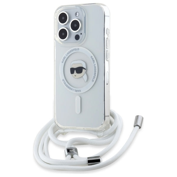 Custodia MagSafe per Apple iPhone 16 Pro Max, Karl Lagerfeld, IML Crossbody Karl's Head, Trasparente