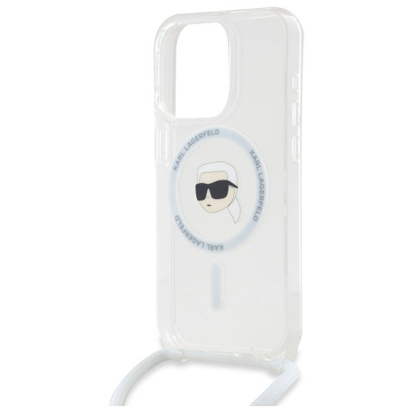 Custodia MagSafe per Apple iPhone 16 Pro Max, Karl Lagerfeld, IML Crossbody Karl's Head, Trasparente
