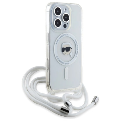 Custodia MagSafe per Apple iPhone 16 Pro Max, Karl Lagerfeld, IML Crossbody Karl's Head, Trasparente