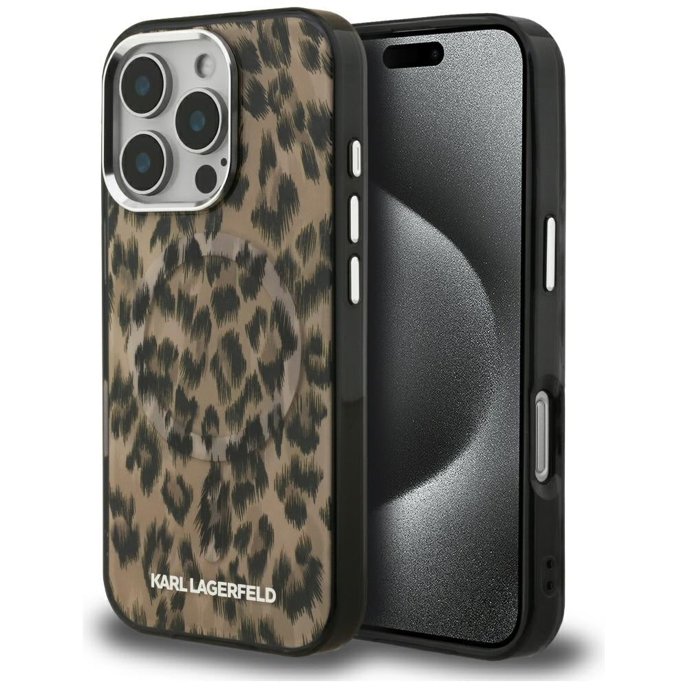 MagSafe Case for Apple iPhone 16 Pro Max, Karl Lagerfeld, IML Leopard Pattern, Brown