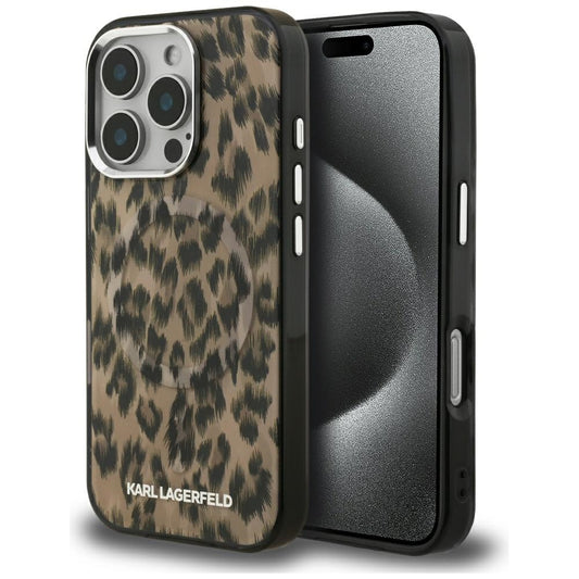 Custodia MagSafe per Apple iPhone 16 Pro Max, Karl Lagerfeld, IML Leopard Pattern, Marrone
