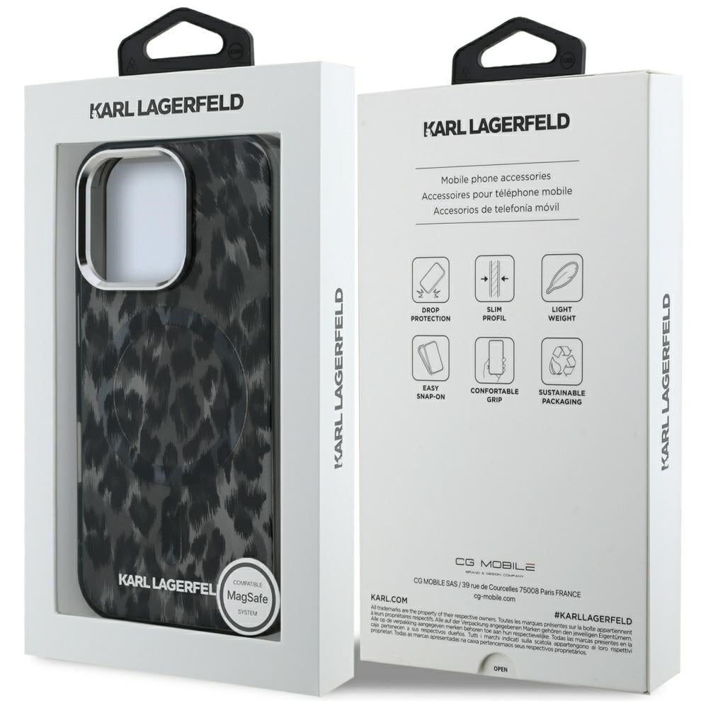 MagSafe Case for Apple iPhone 16 Pro Max, Karl Lagerfeld, IML Leopard Pattern, Black