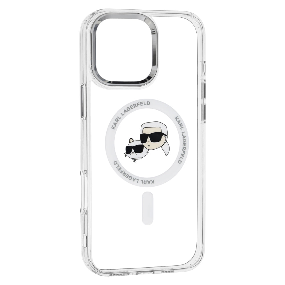 Custodia MagSafe per Apple iPhone 16 Pro Max, Karl Lagerfeld, IML Metal Karl & Choupette's Heads, Bianca