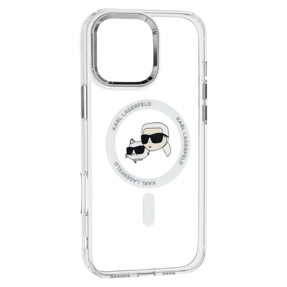 Custodia MagSafe per Apple iPhone 16 Pro Max, Karl Lagerfeld, IML Metal Karl & Choupette's Heads, Bianca