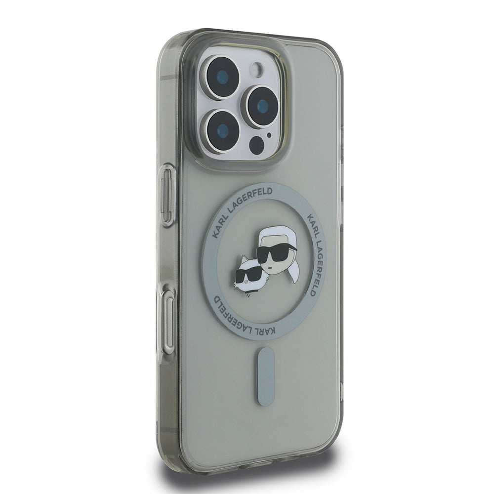 Custodia MagSafe per Apple iPhone 16 Pro Max, Karl Lagerfeld, IML Metal Karl & Choupette's Heads, Nera