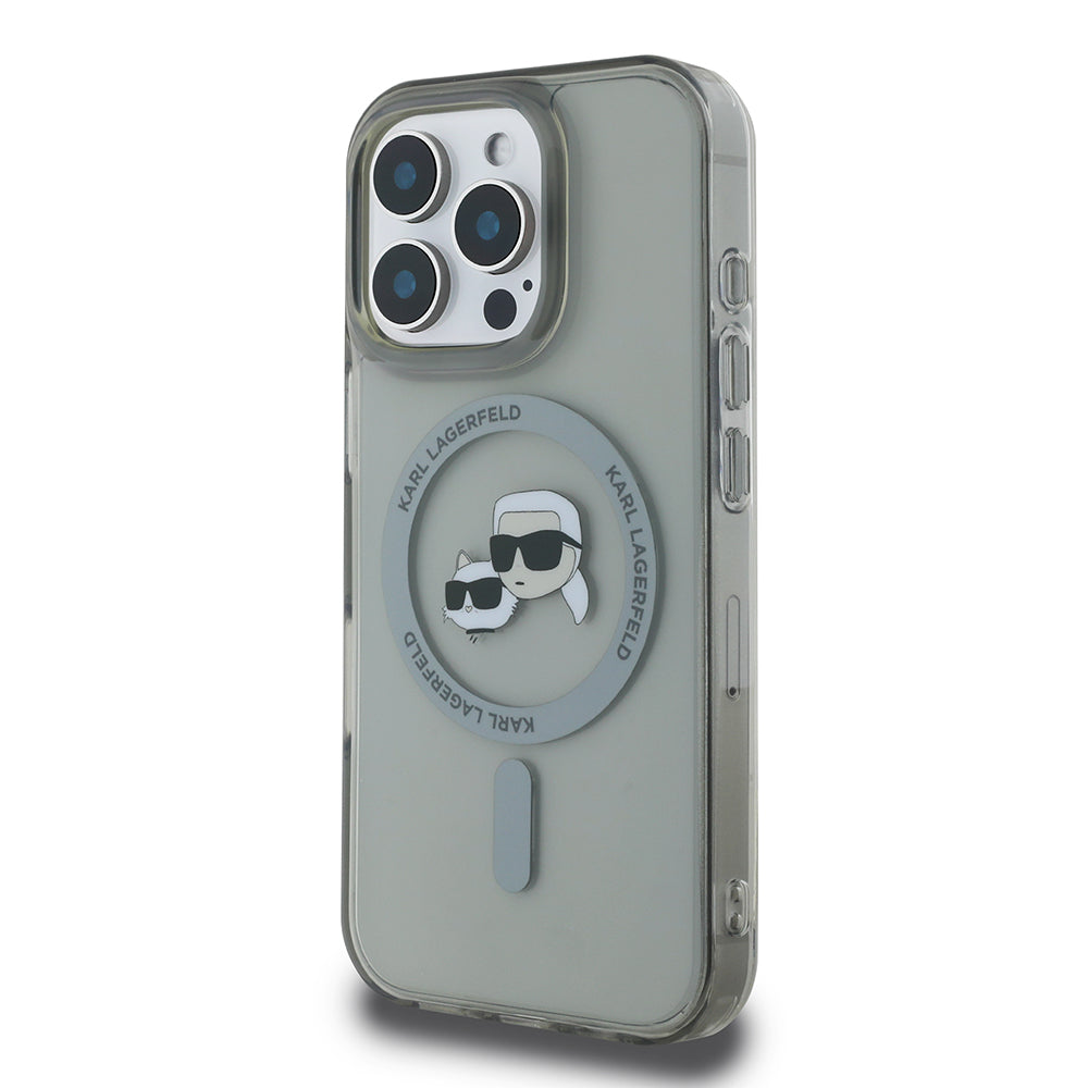 Custodia MagSafe per Apple iPhone 16 Pro Max, Karl Lagerfeld, IML Metal Karl & Choupette's Heads, Nera
