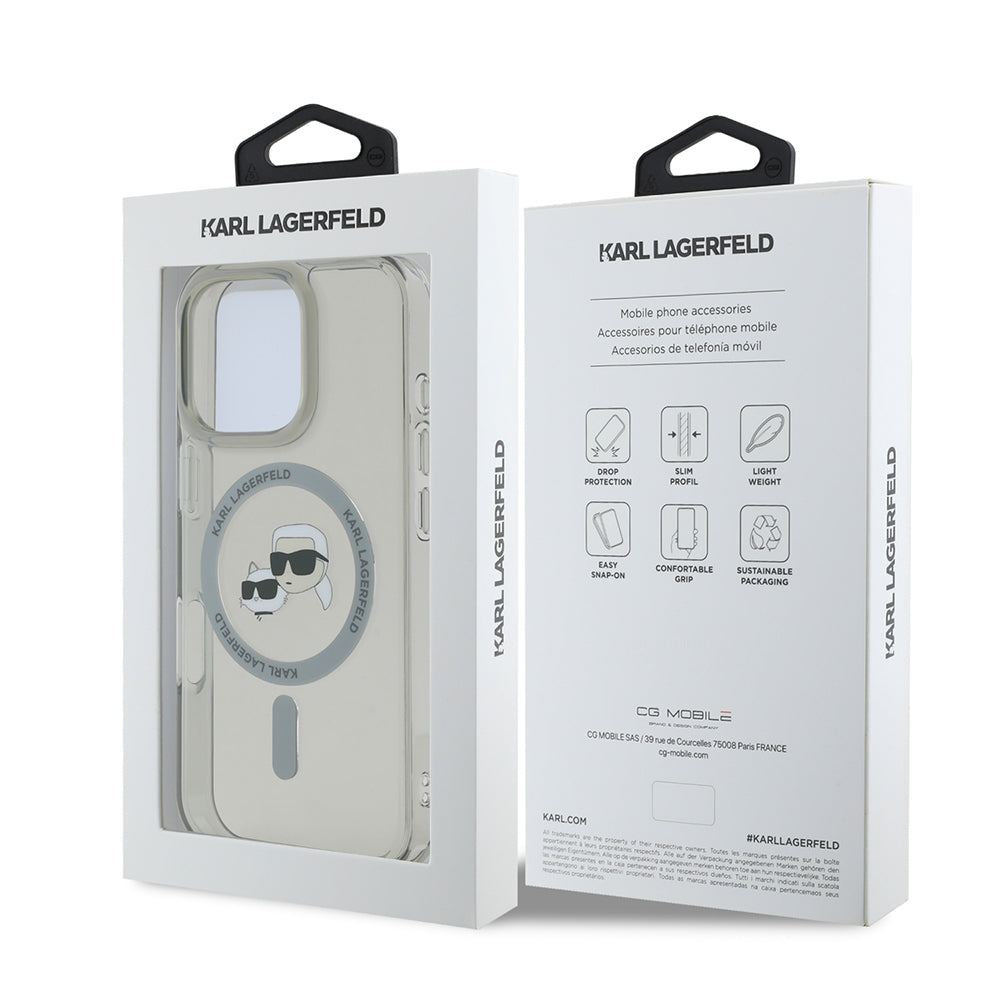 Custodia MagSafe per Apple iPhone 16 Pro Max, Karl Lagerfeld, IML Metal Karl & Choupette's Heads, Nera