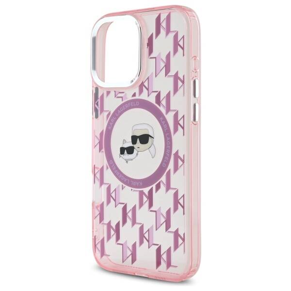 Custodia MagSafe per Apple iPhone 16 Pro Max, Karl Lagerfeld, IML Monogramma Karl & Choupette's Heads, Rosa