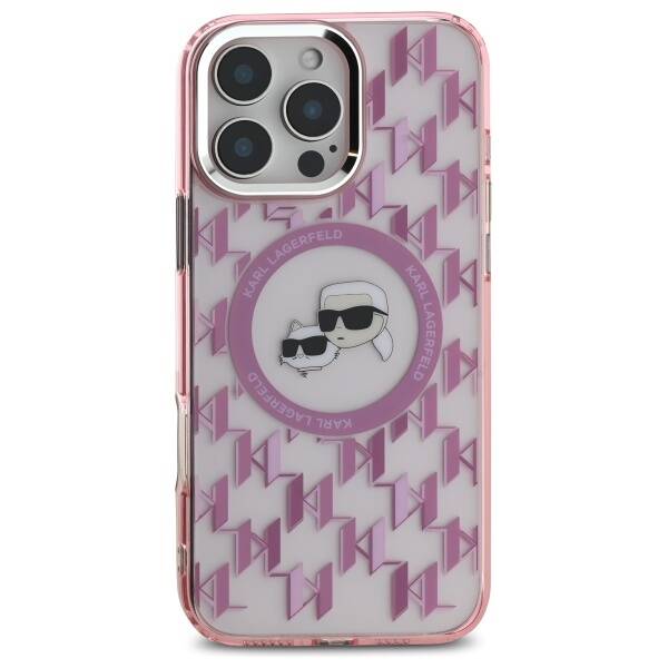 Custodia MagSafe per Apple iPhone 16 Pro Max, Karl Lagerfeld, IML Monogramma Karl & Choupette's Heads, Rosa