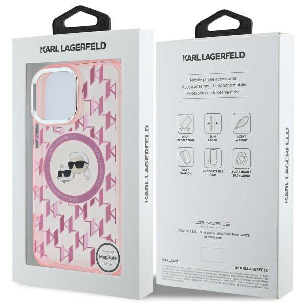 Custodia MagSafe per Apple iPhone 16 Pro Max, Karl Lagerfeld, IML Monogramma Karl & Choupette's Heads, Rosa