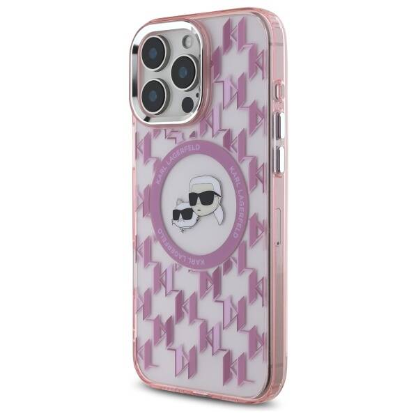 Custodia MagSafe per Apple iPhone 16 Pro Max, Karl Lagerfeld, IML Monogramma Karl & Choupette's Heads, Rosa
