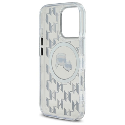 Custodia MagSafe per Apple iPhone 16 Pro Max, Karl Lagerfeld, IML Monogramma Karl & Choupette's Heads, Trasparente