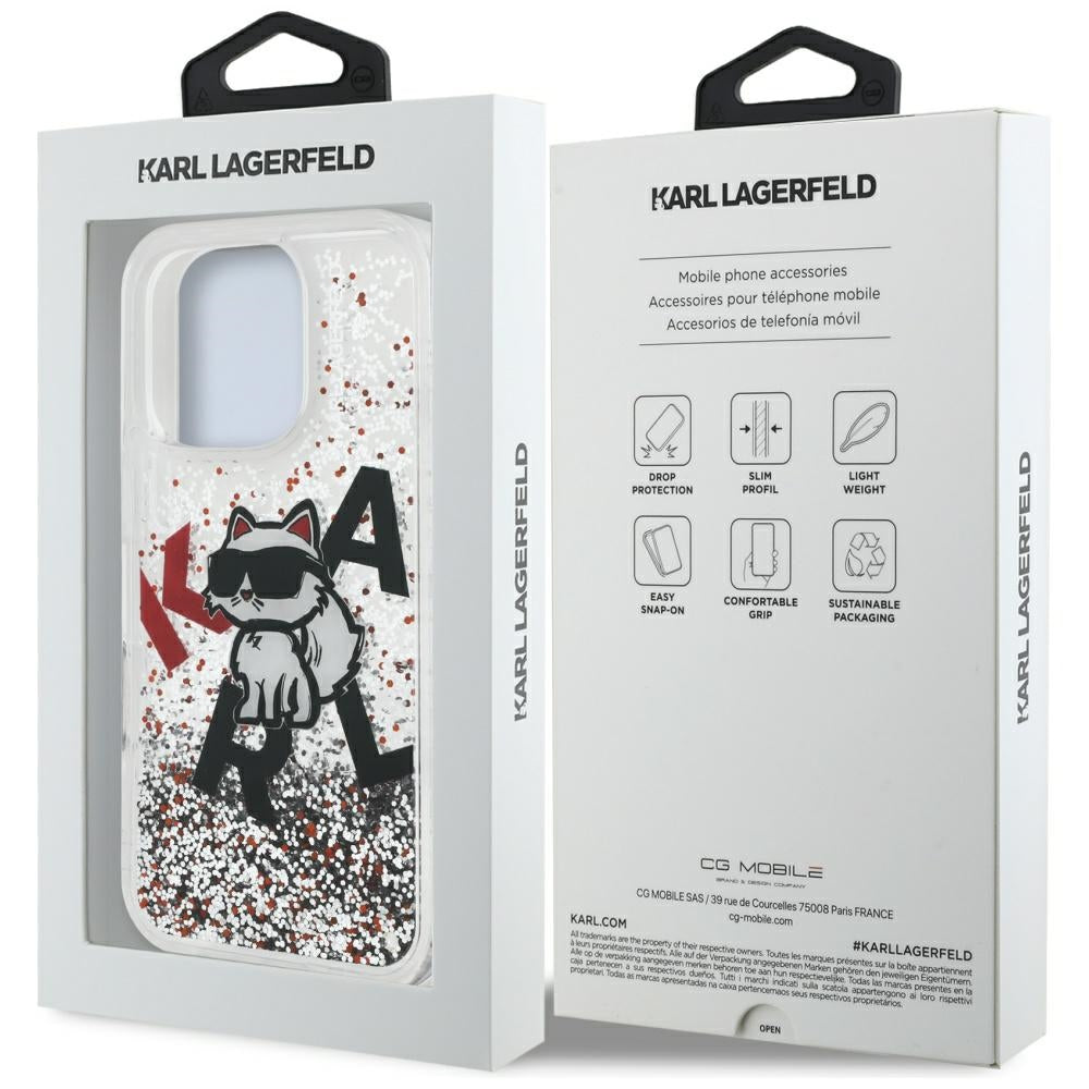 Custodia MagSafe per Apple iPhone 16 Pro Max, Karl Lagerfeld, Liquid Glitter Choupette Logo, Trasparente