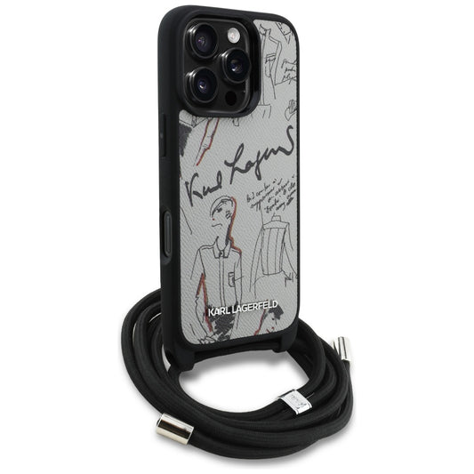 Custodia MagSafe per Apple iPhone 16 Pro Max, Karl Lagerfeld, Saffiano Crossbody, Grigio