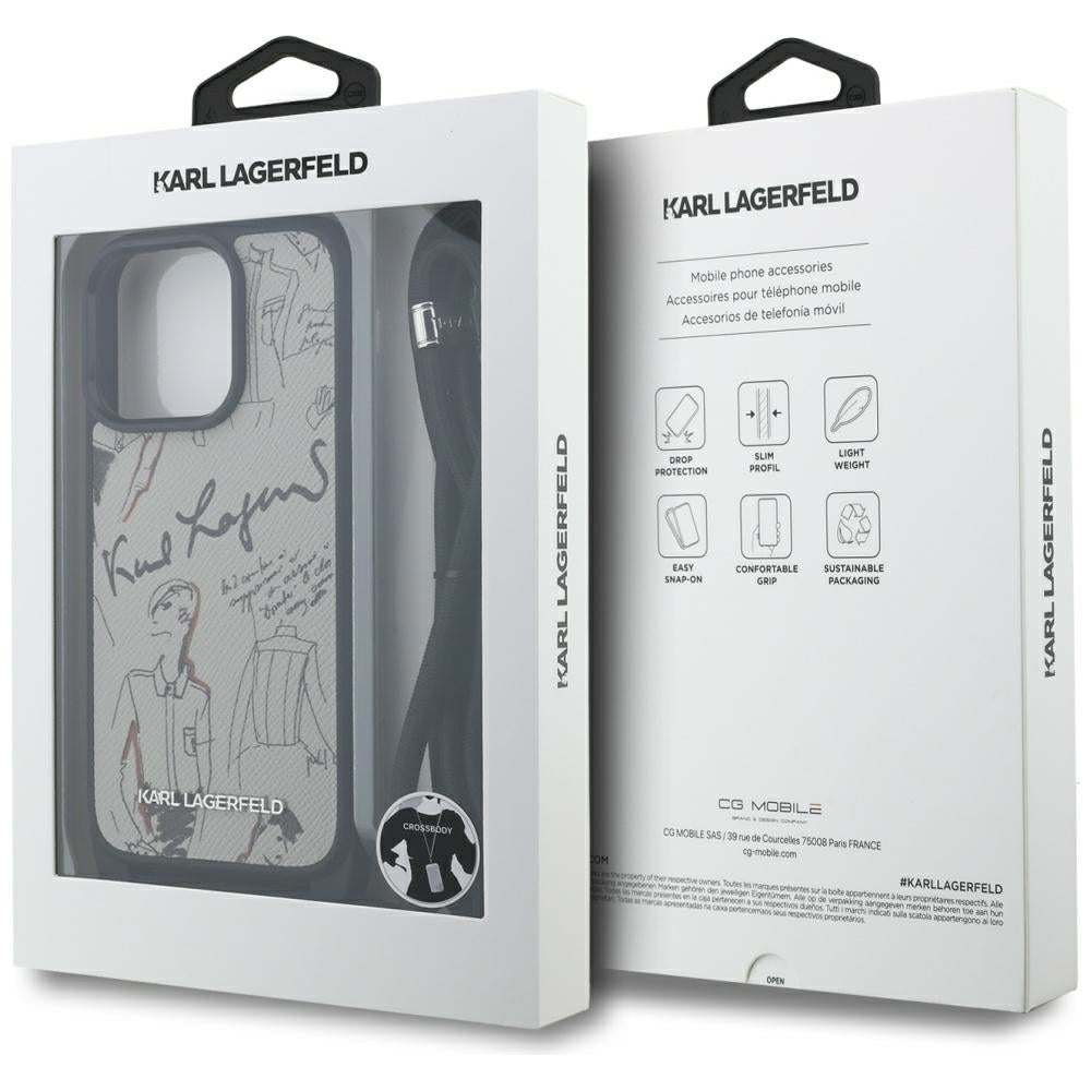 Custodia MagSafe per Apple iPhone 16 Pro Max, Karl Lagerfeld, Saffiano Crossbody, Grigio