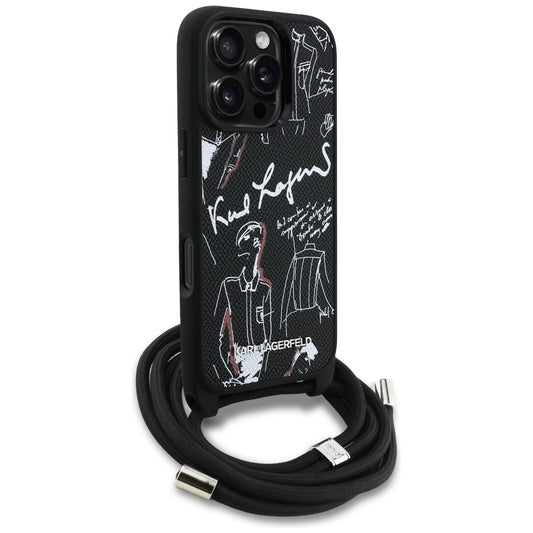 Custodia MagSafe per Apple iPhone 16 Pro Max, Karl Lagerfeld, Saffiano Crossbody, Nera