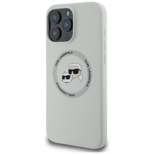Custodia MagSafe per Apple iPhone 16 Pro Max, Karl Lagerfeld, Silicone Karl & Choupette's Heads, Beige