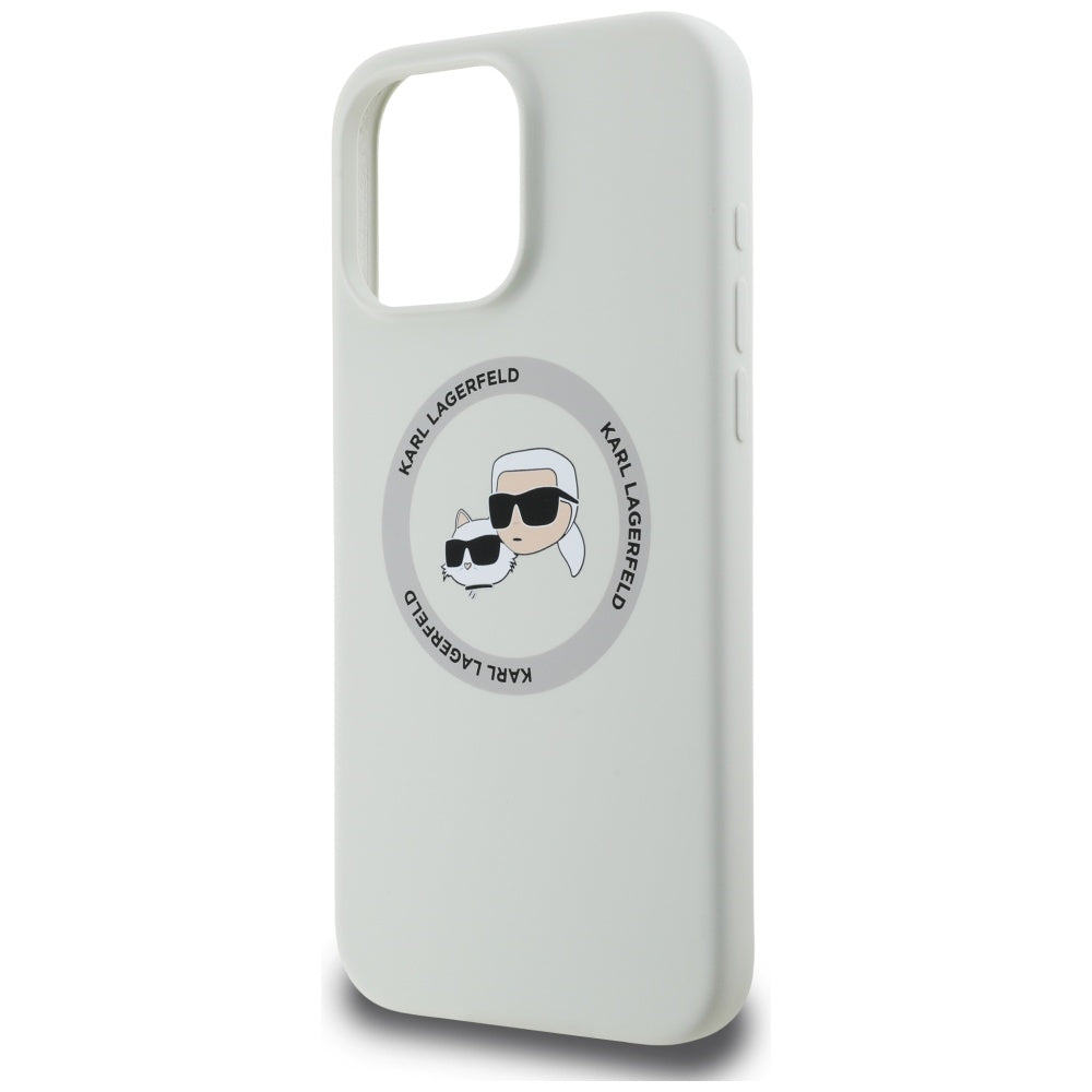 Custodia MagSafe per Apple iPhone 16 Pro Max, Karl Lagerfeld, Silicone Karl & Choupette's Heads, Beige