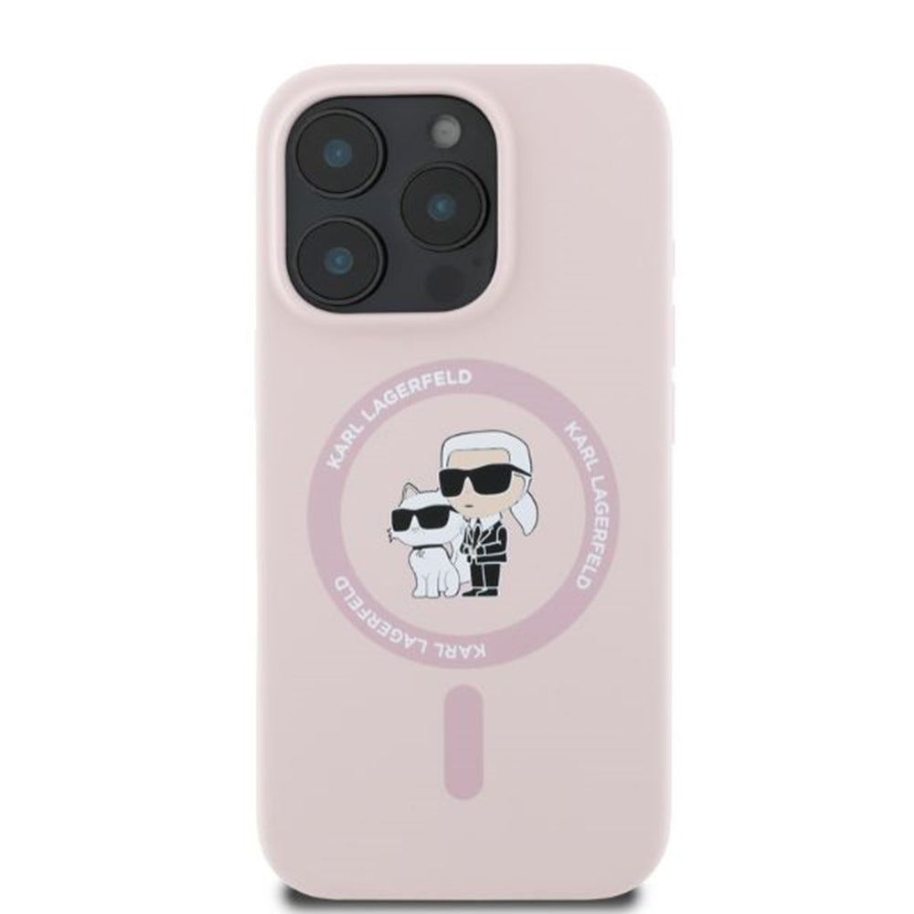 Custodia MagSafe per Apple iPhone 16 Pro Max, Karl Lagerfeld, Silicone Ring Karl & Choupette, Rosa