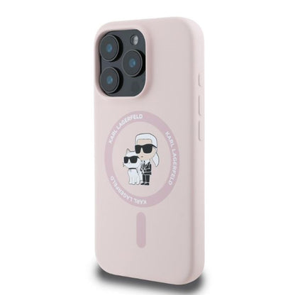 Custodia MagSafe per Apple iPhone 16 Pro Max, Karl Lagerfeld, Silicone Ring Karl & Choupette, Rosa