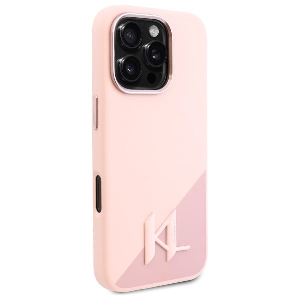 Custodia MagSafe per Apple iPhone 16 Pro Max, Karl Lagerfeld, Silicone Shadow Metal Initial, Rosa