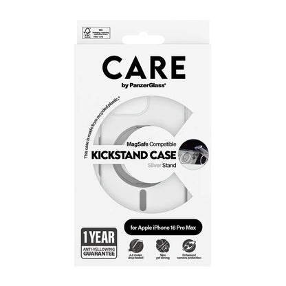 Custodia MagSafe per Apple iPhone 16 Pro Max, PanzerGlass, con Supporto Kickstand, Trasparente Argentata