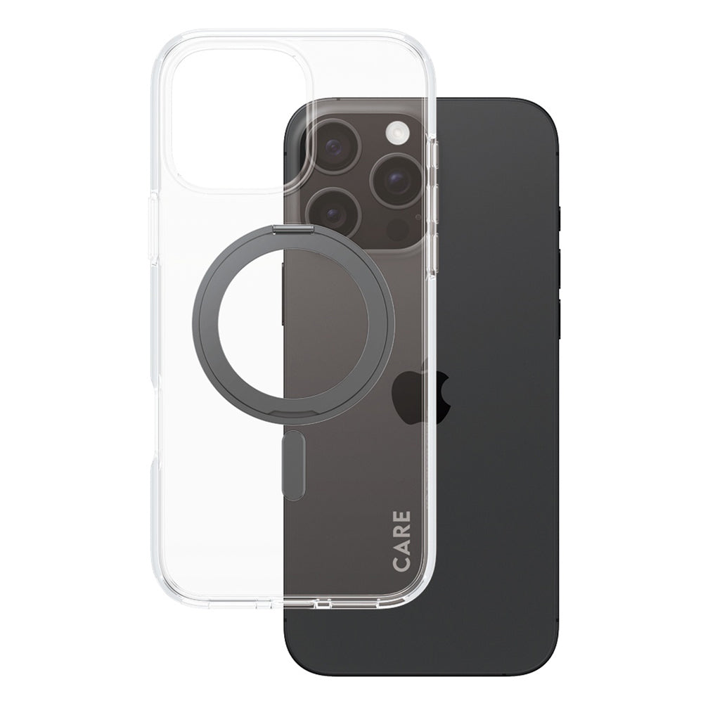 Custodia MagSafe per Apple iPhone 16 Pro Max, PanzerGlass, con Supporto Kickstand, Trasparente Nera
