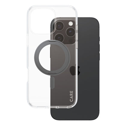 Custodia MagSafe per Apple iPhone 16 Pro Max, PanzerGlass, con Supporto Kickstand, Trasparente Nera