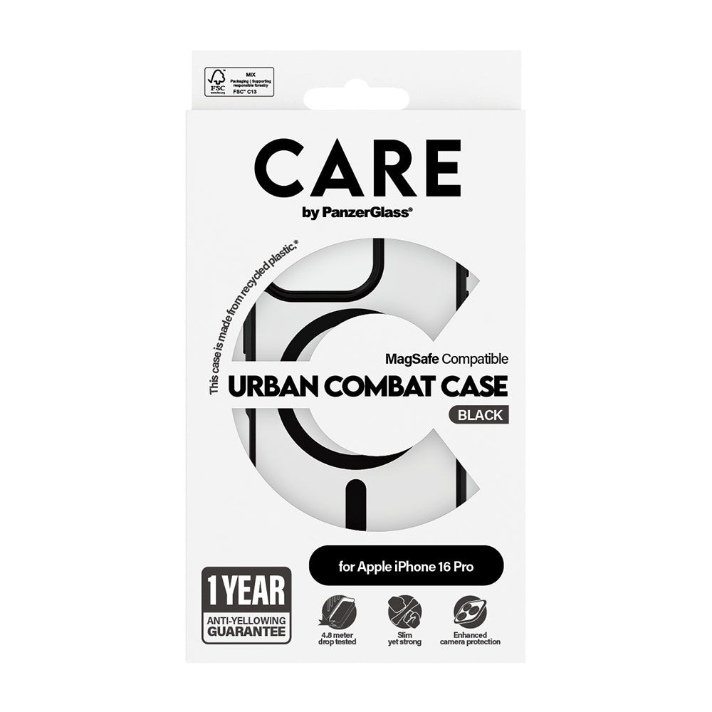 Custodia MagSafe per Apple iPhone 16 Pro Max, PanzerGlass, Care Urban Combat, Nera Trasparente